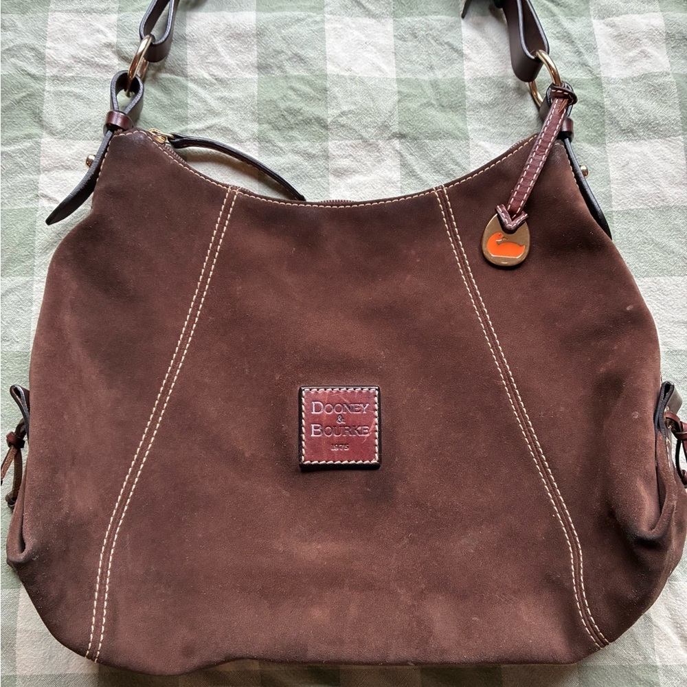 VTG Dooney & Bourke “East West” Brown Suede Shoulder Bag Hobo Medium Boho